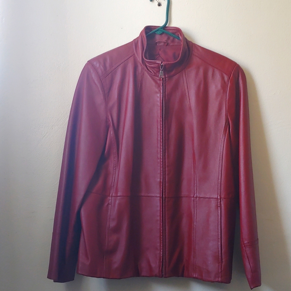 Gently Used Valerie Stevens Red Leather Jacket - Great Condition Size Large